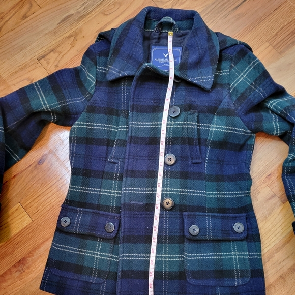 American Eagle Plaid Double-Breasted Women's Wool Coat Size M Blue & Green - Picture 13 of 16